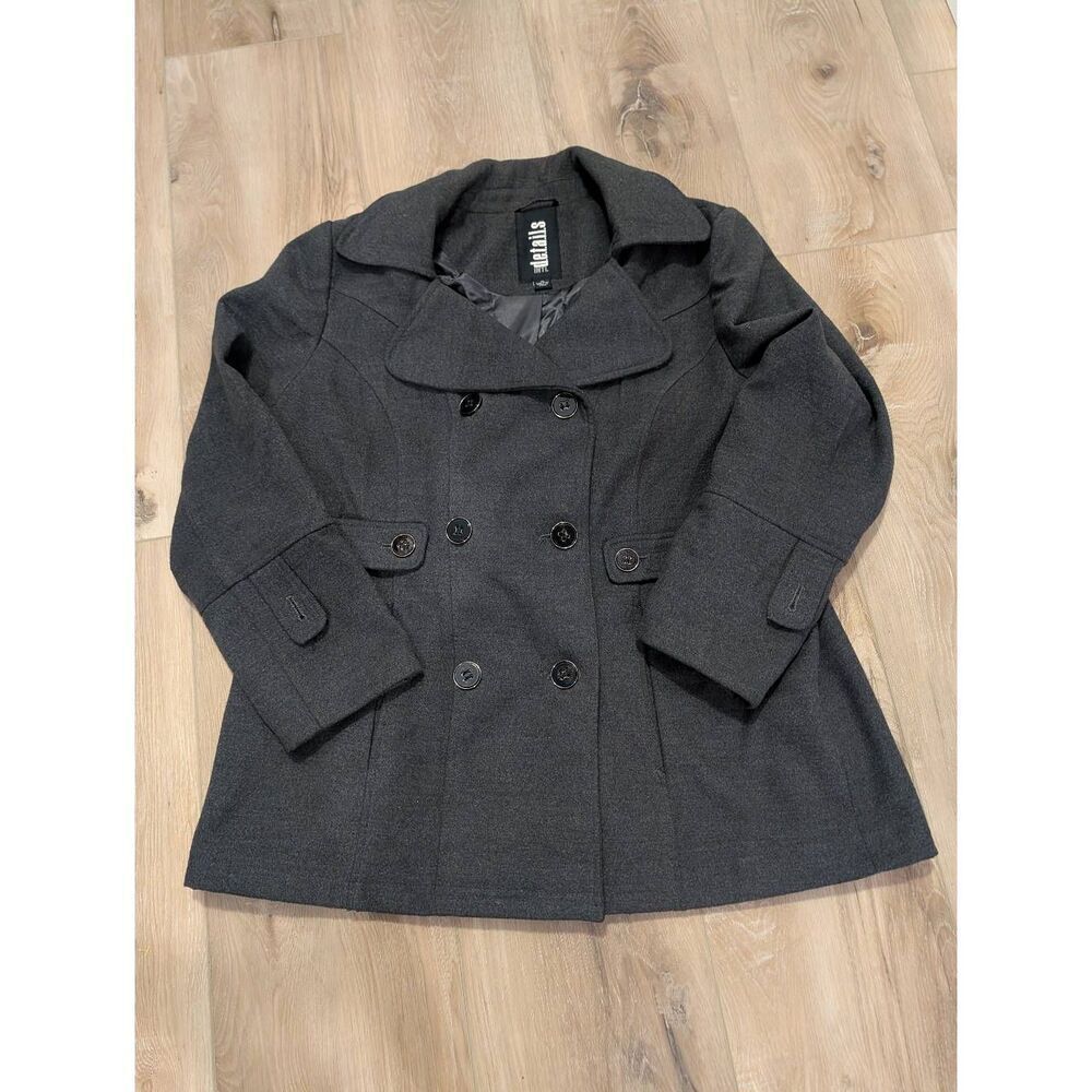 Details Intl Dark Charcoal Pea Coat Women’s Plus 1XL Fit & Flare READ